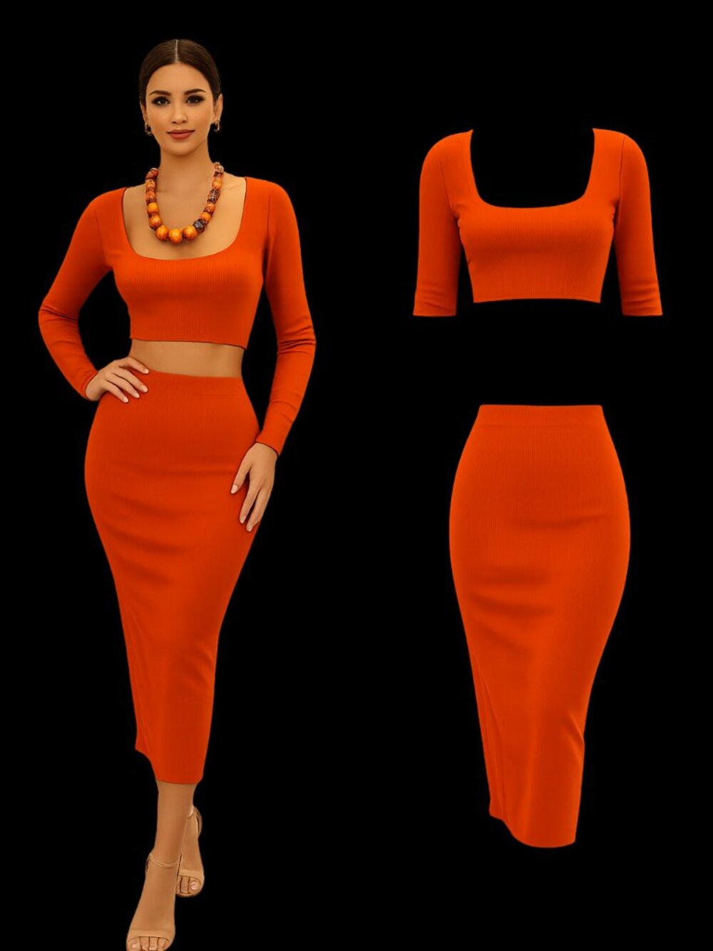 Burnt Ember Ribbed Two-Piece Set - Picture 1 of 6